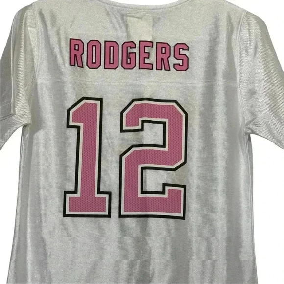 Girl's NFL Team Apparel Packers Aaron Rodgers 12 White Pink Jersey Large (14/16) - Picture 8 of 13